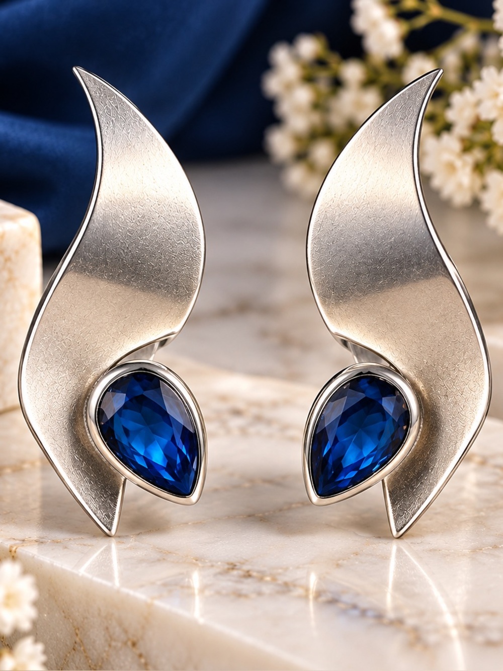 Elegant 925 Silver and Blue Earrings from Poland
